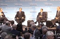 Spitzer, moderator Michael Howard Saul, Paterson, and Pataki